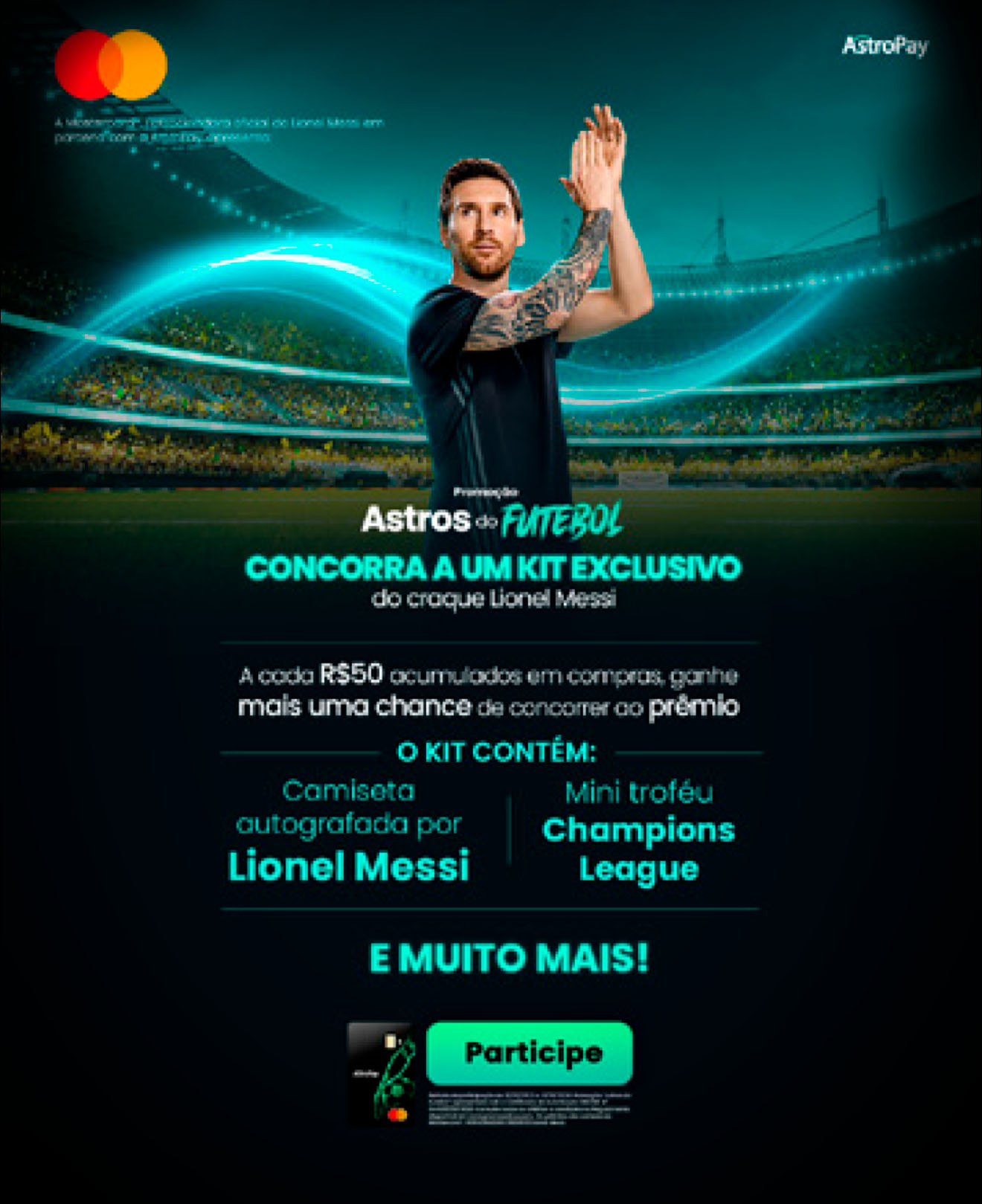 Mastercard and AstroPay football campaign designed by graphic designer David Ospino in Colombia, featuring Lionel Messi.